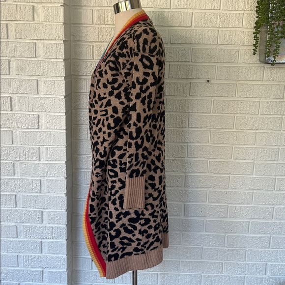 Orwell + Austen- Leopard Print long Cardigan with Rainbow Trim - Picture 5 of 10
